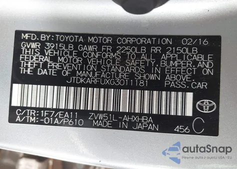 2016 Toyota Prius Three Touring from USA, damaged, VIN JTDKARFUXG3011181